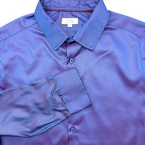 Truly Men's Long Sleeve Button Up Purple Blue‎ Large Solid Casual Retro Shirt